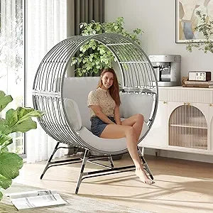 MKDK Egg Chair Outdoor Wicker Lounge With Thick Cushion