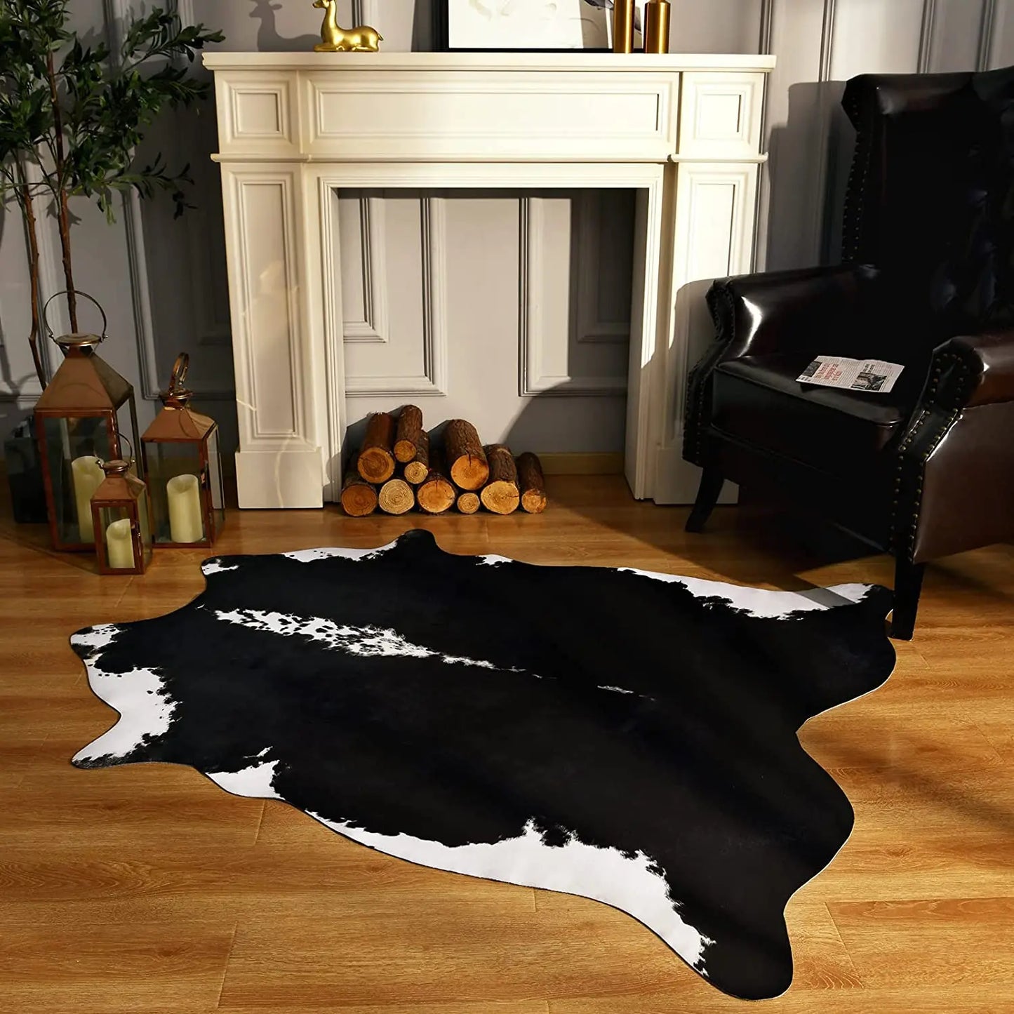 Lochas American Style Animal Print Faux Fur Cowhide Rug