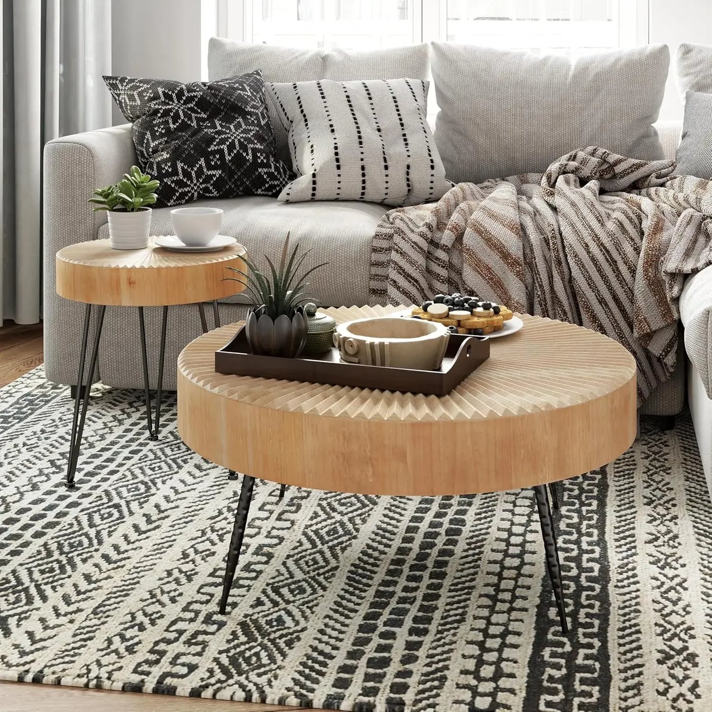 XMSJ Two Piece Modern Farmhouse Nesting Coffee Table Set