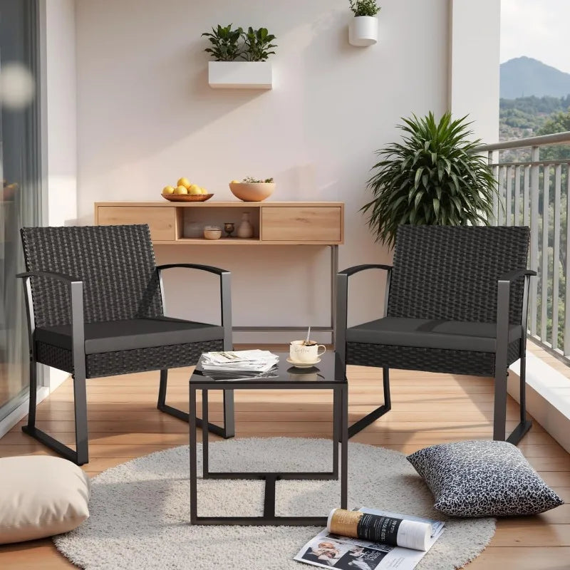 Resin Patio Furniture Set With Cushions And Glass Table Outdoor Durable Steel Frame Supports Up To 300 Lbs Per Chair