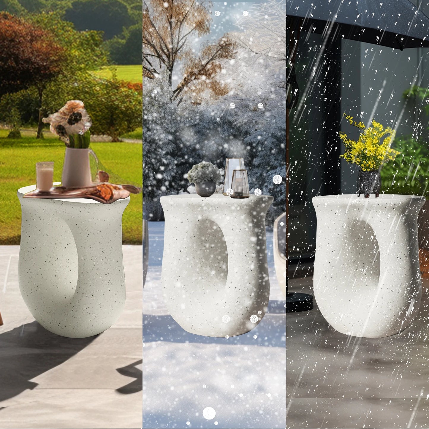 U Shaped Geometric Concrete Side Table Modern Nightstand Accent No Assembly Required