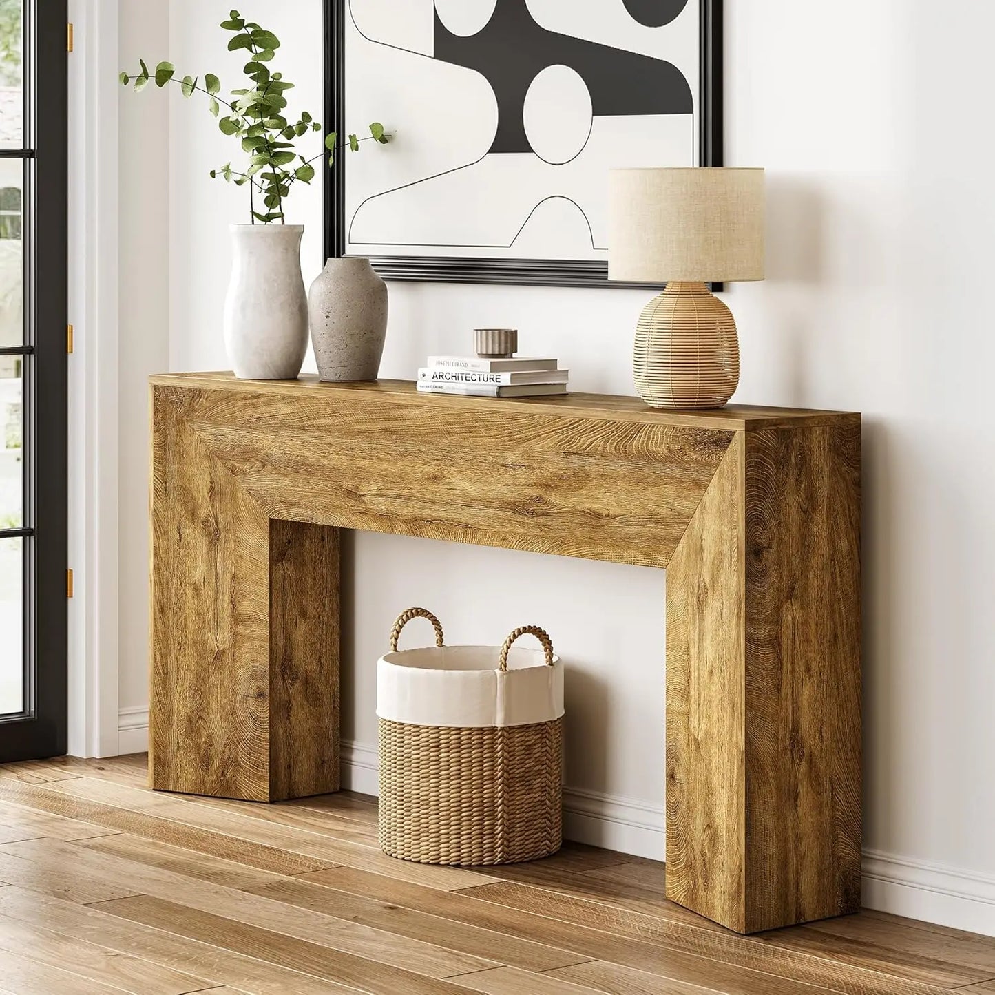 Little Tree Black Finish Console Table For Living Room And Hallway Ample Surface Space For Decor And Mail Trays
