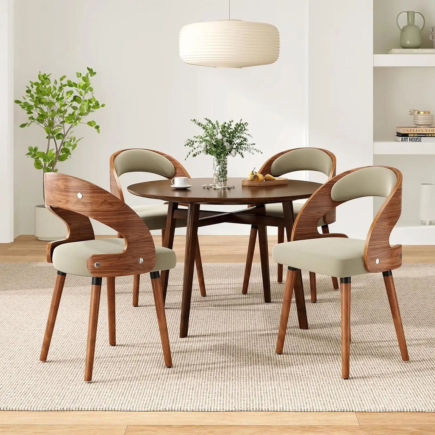 Frame Engineered Solid Wood Dining Chairs Set Of 4 With Ergonomically Curved Backrest Upholstered