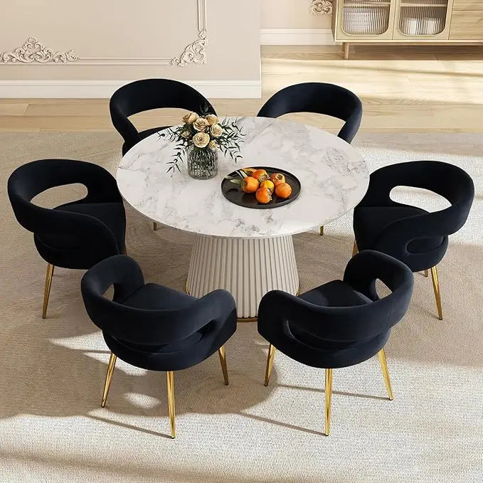 Huanzhuang Velvet Upholstered Dining Chairs Open Back Arm Gold Legs for Modern Dining Room