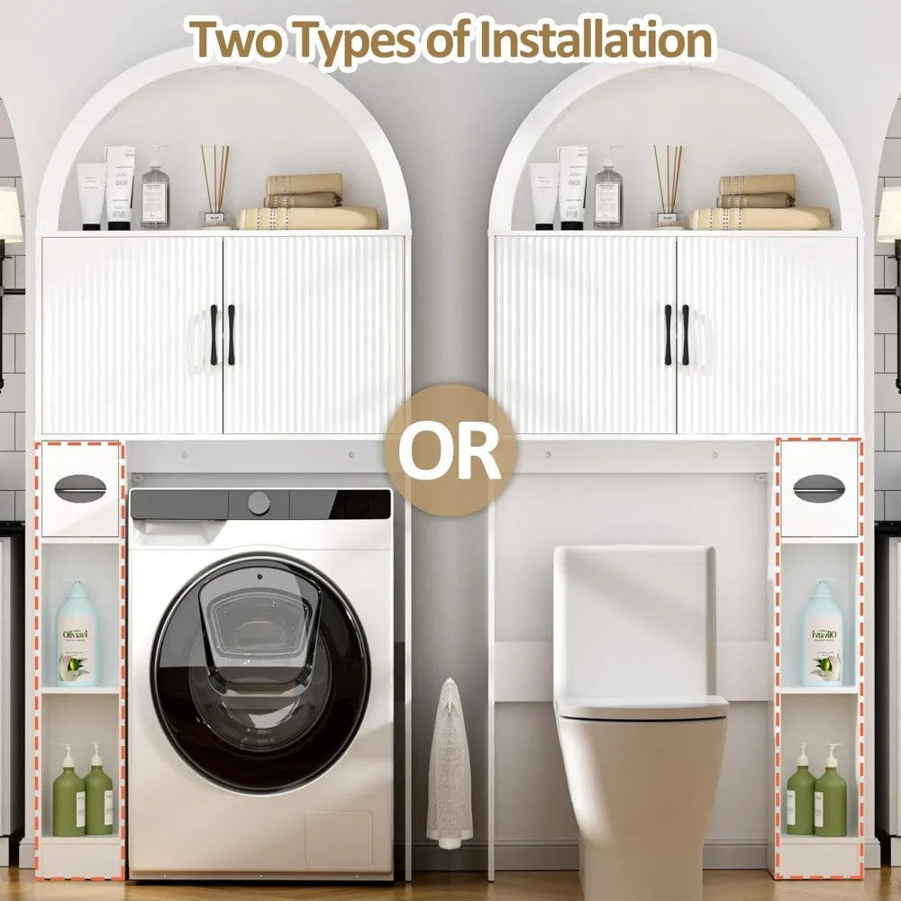 Over Toilet Storage Cabinet Freestanding Organizer With Arch Top And Open Shelf For Bathroom