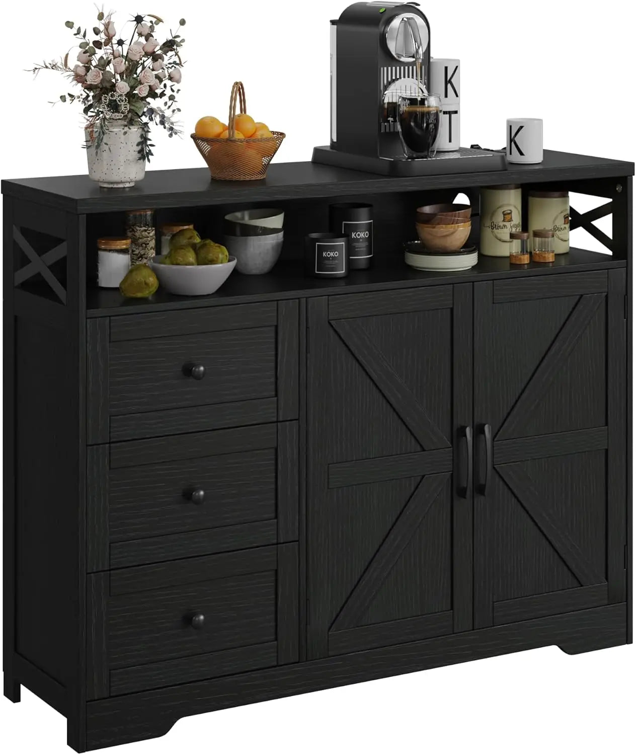 Vabches Buffet Cabinet Wooden Sideboard Drawers And Storage