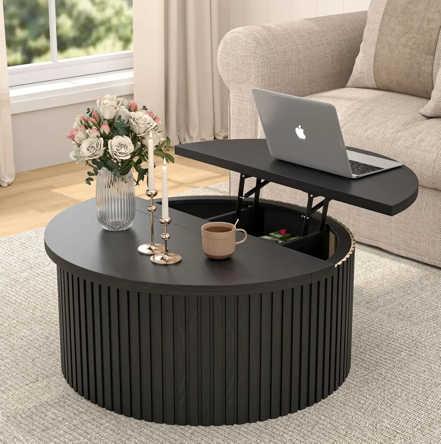 ZUIYU Round Lift Top Coffee Table With Hidden Storage