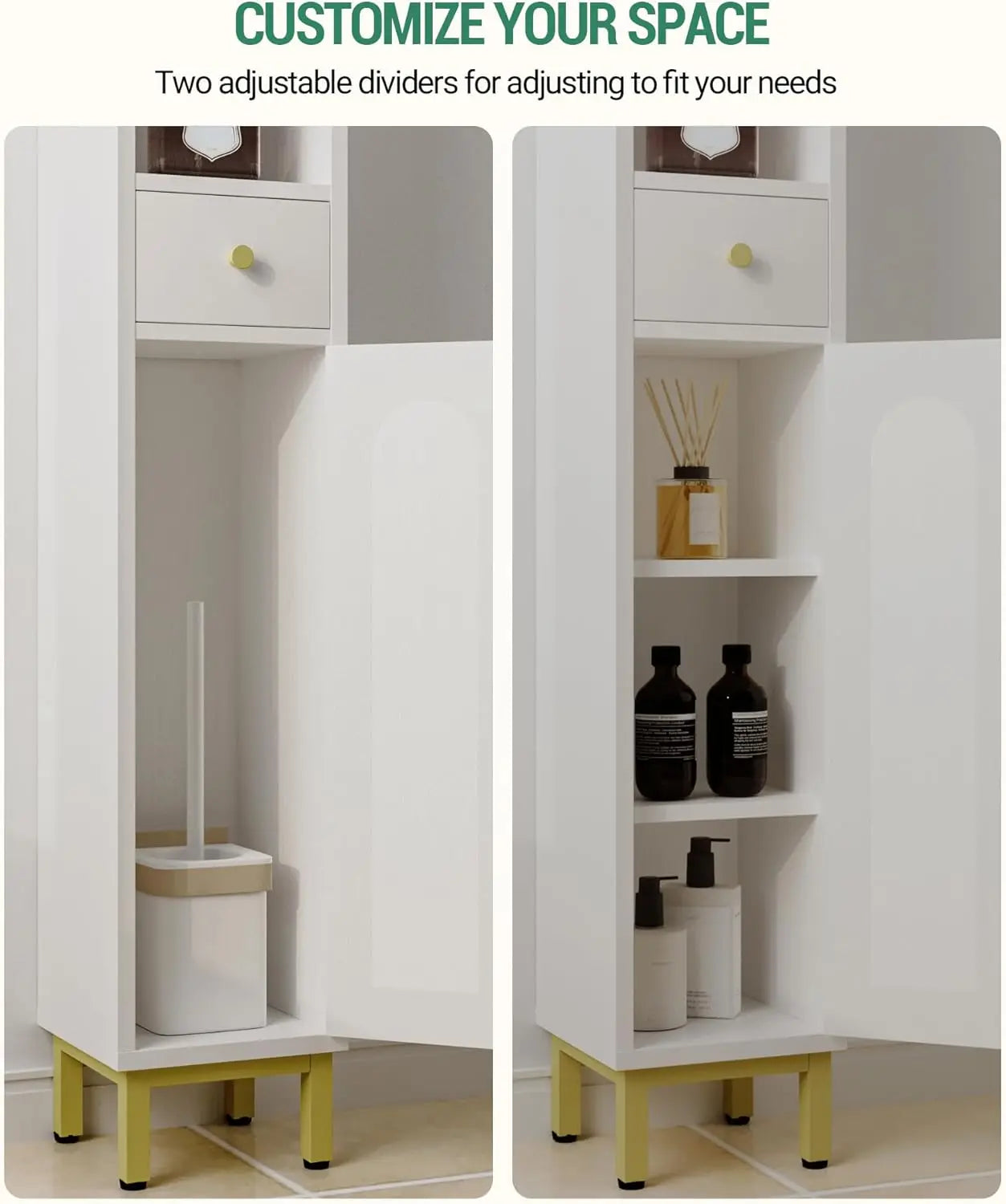 XMSJ Freestanding Bathroom Cabinet With Adjustable Shelves Architectural Arch Doors White Finish