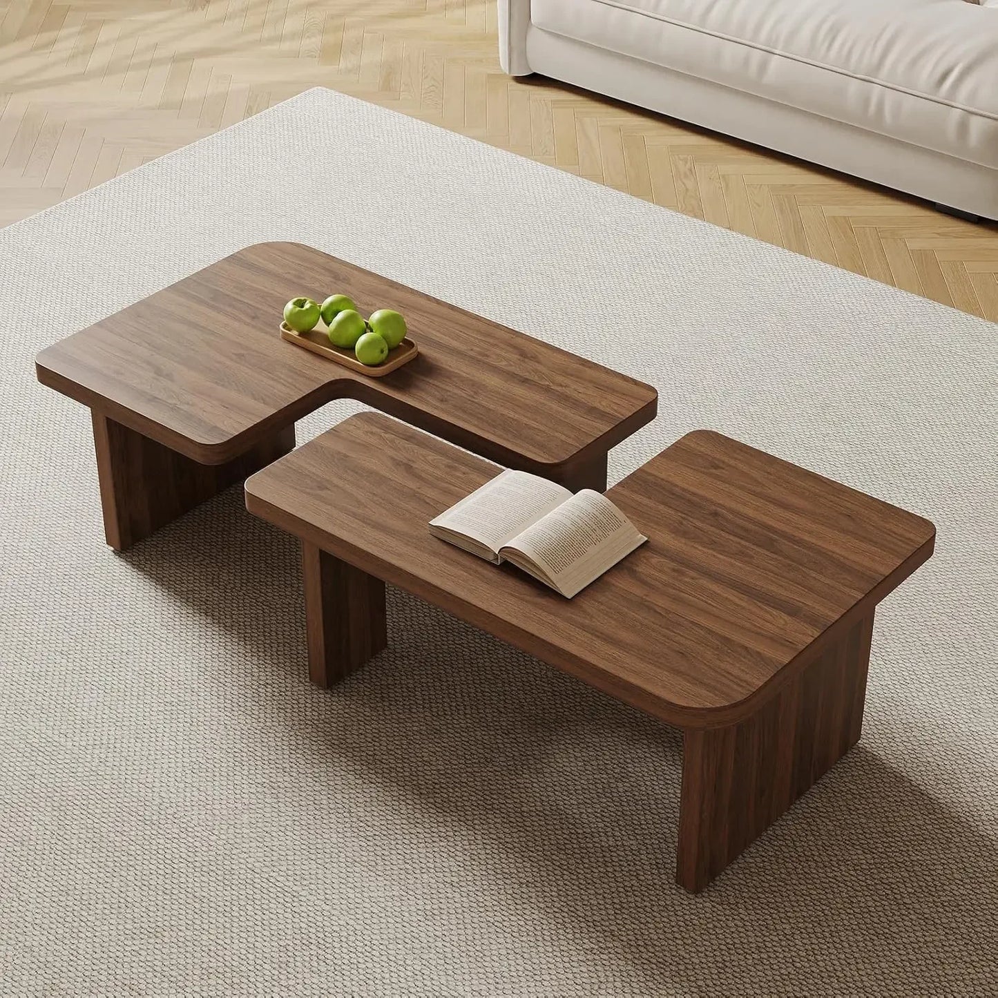 General Use Modular Mid Century Modern Wood Coffee Table with Configurable Rectangle or Square Layout