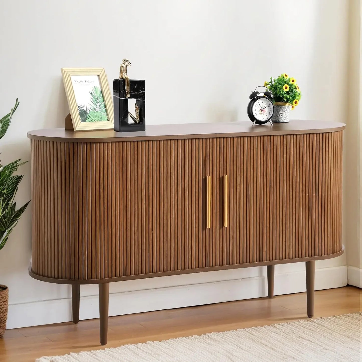 ZUIYU Modern Sideboard Buffet With Tambour Doors Shelves