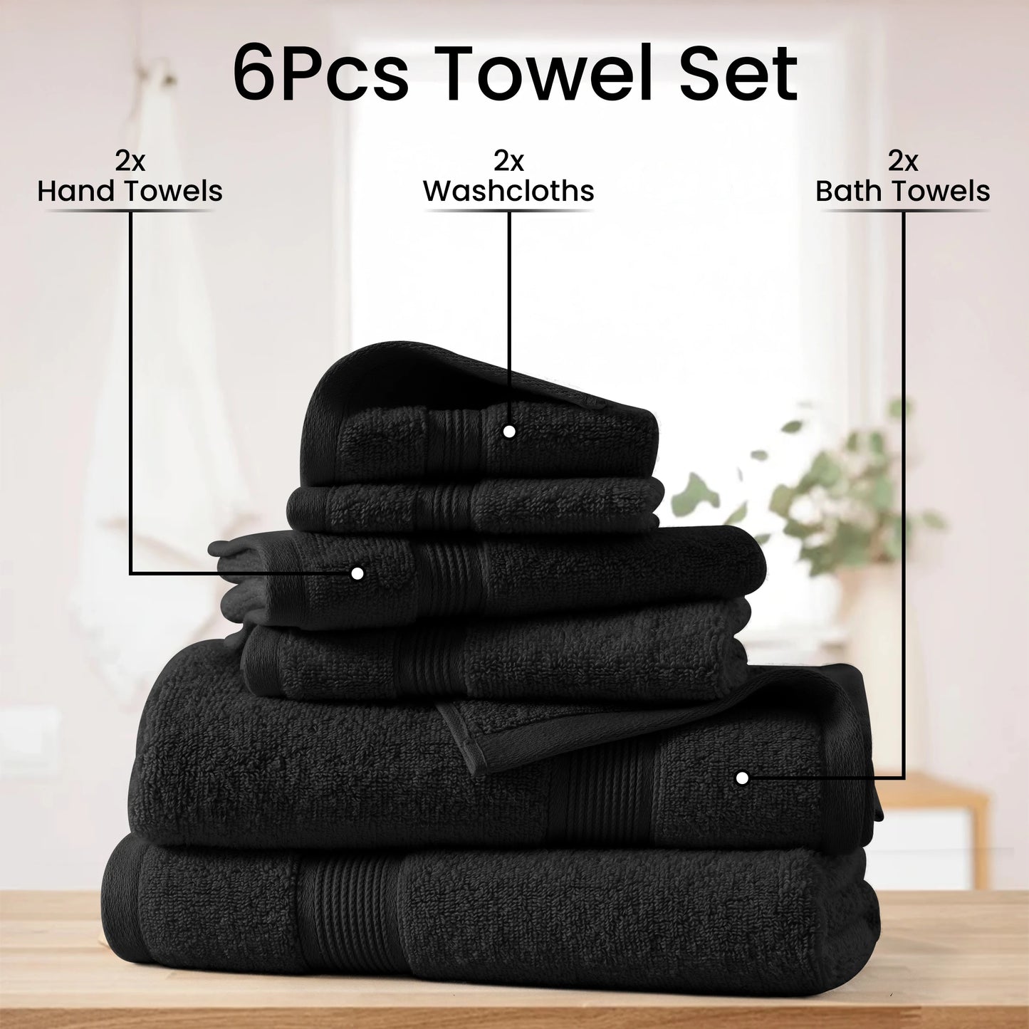 LDC Lux Decor Bath Towels 100 Percent Cotton 525 GSM Premium 6 Piece Set Soft Plush Absorbent Spa Quality
