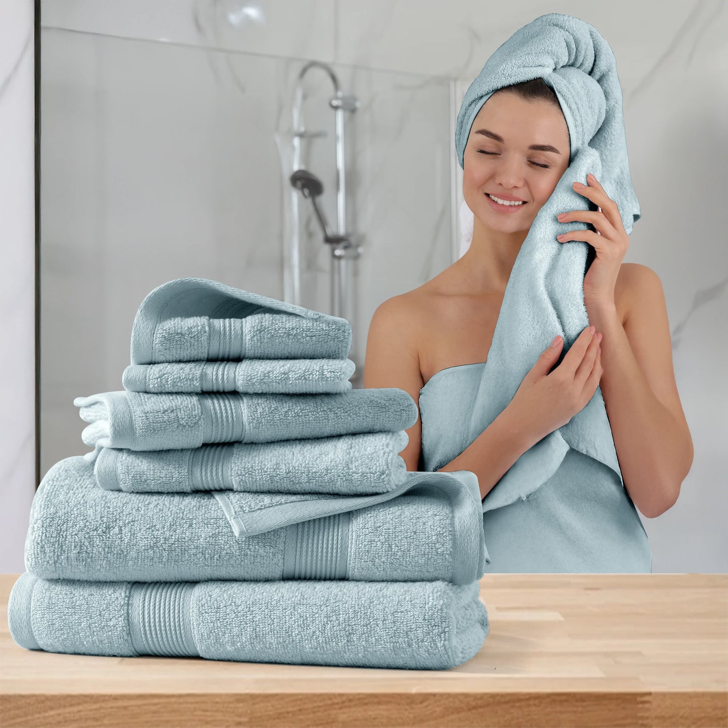 LDC Lux Decor Bath Towels 100 Percent Cotton 525 GSM Premium 6 Piece Set Soft Plush Absorbent Spa Quality