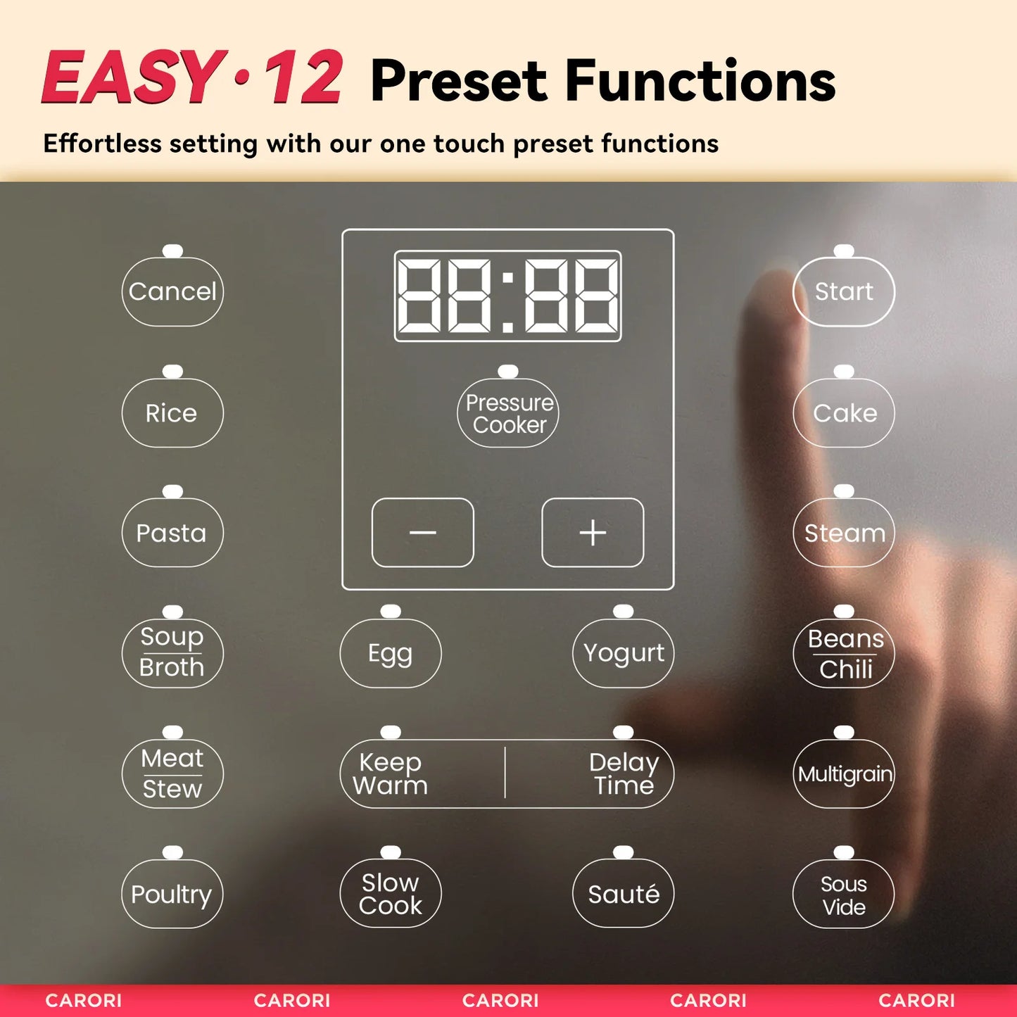 Carori 12 In 1 Electric Pressure Cooker Stainless Steel With Intelligent LCD Control Panel One Touch 14 Programs