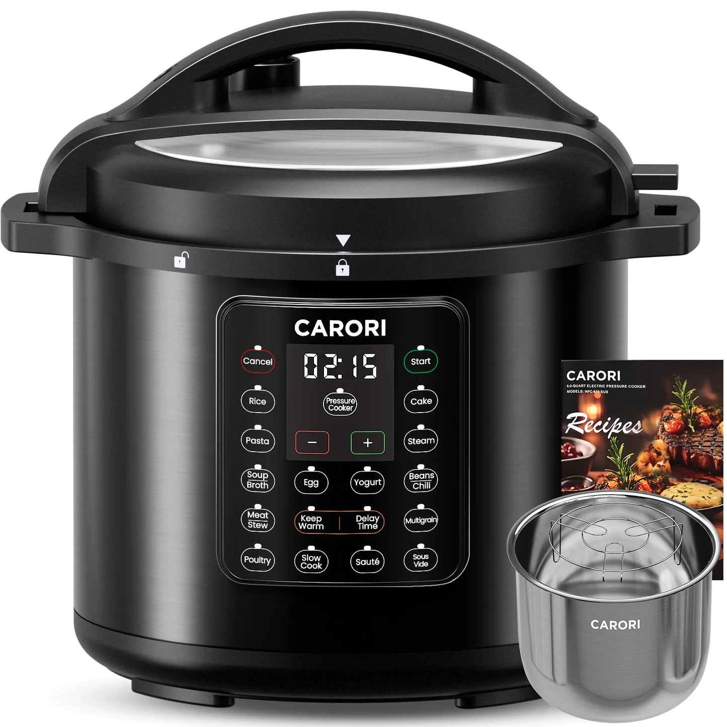 Carori 12 In 1 Electric Pressure Cooker Stainless Steel With Intelligent LCD Control Panel One Touch 14 Programs