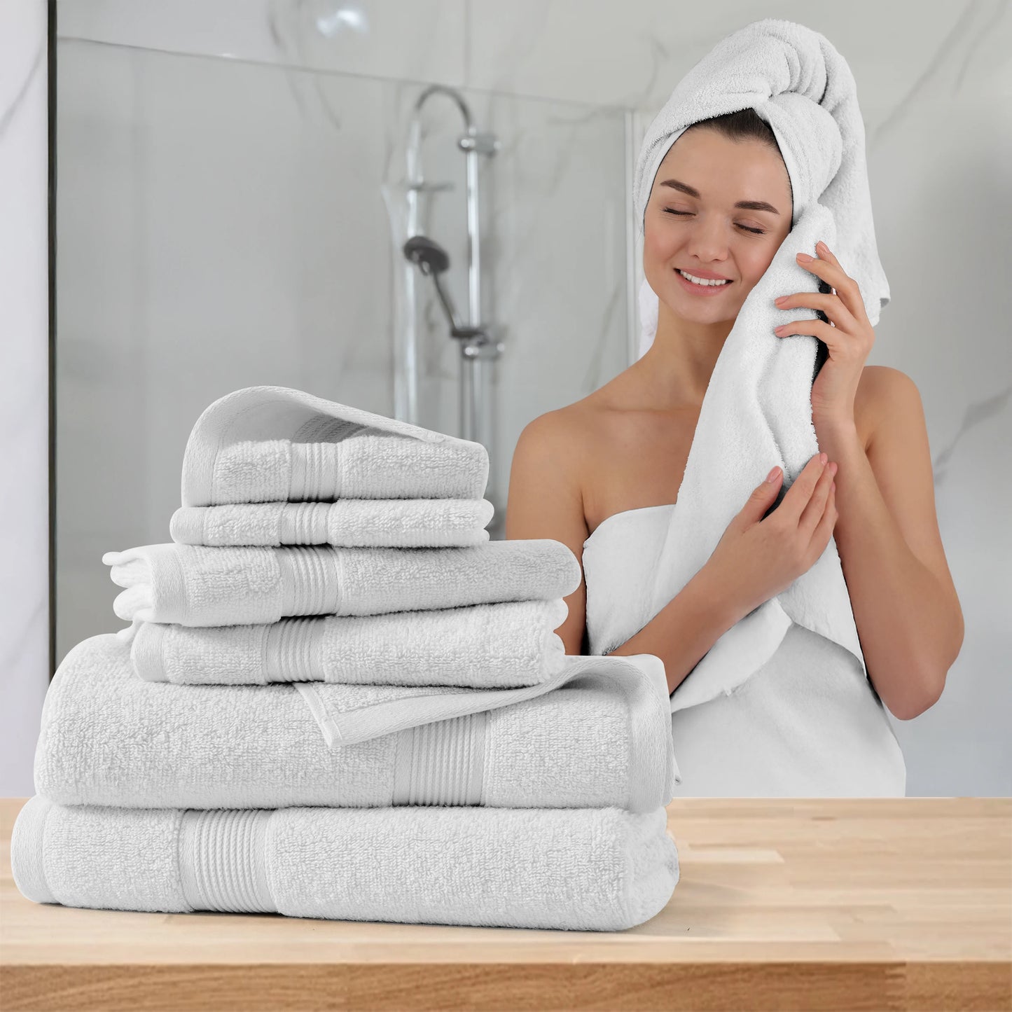 LDC Lux Decor Bath Towels 100 Percent Cotton 525 GSM Premium 6 Piece Set Soft Plush Absorbent Spa Quality