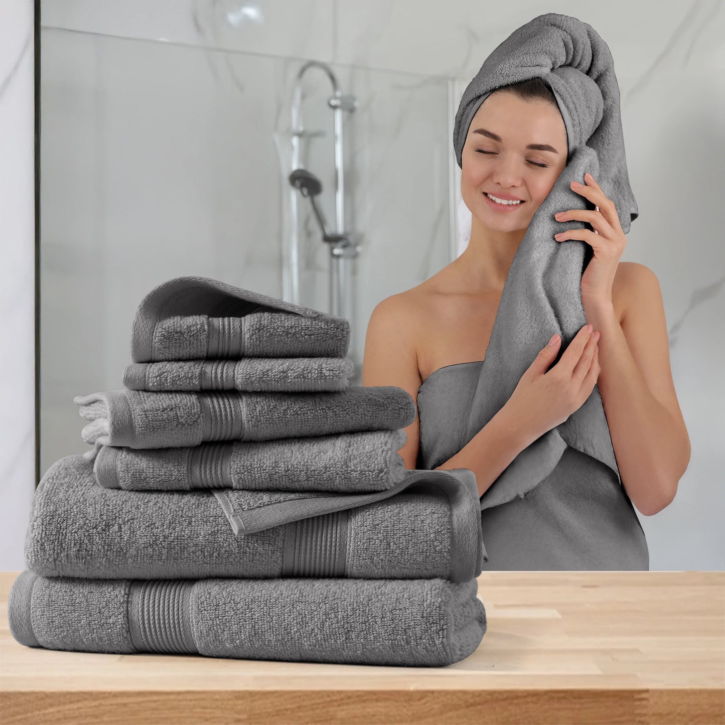 LDC Lux Decor Bath Towels 100 Percent Cotton 525 GSM Premium 6 Piece Set Soft Plush Absorbent Spa Quality