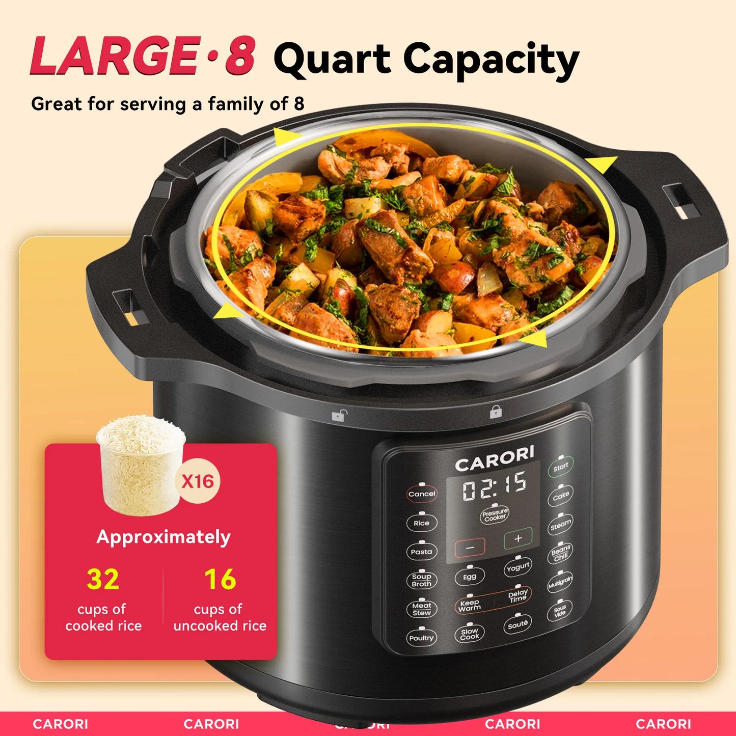 Carori 12 In 1 Electric Pressure Cooker Stainless Steel With Intelligent LCD Control Panel One Touch 14 Programs
