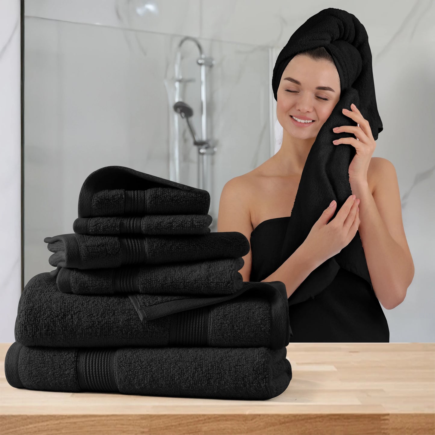 LDC Lux Decor Bath Towels 100 Percent Cotton 525 GSM Premium 6 Piece Set Soft Plush Absorbent Spa Quality