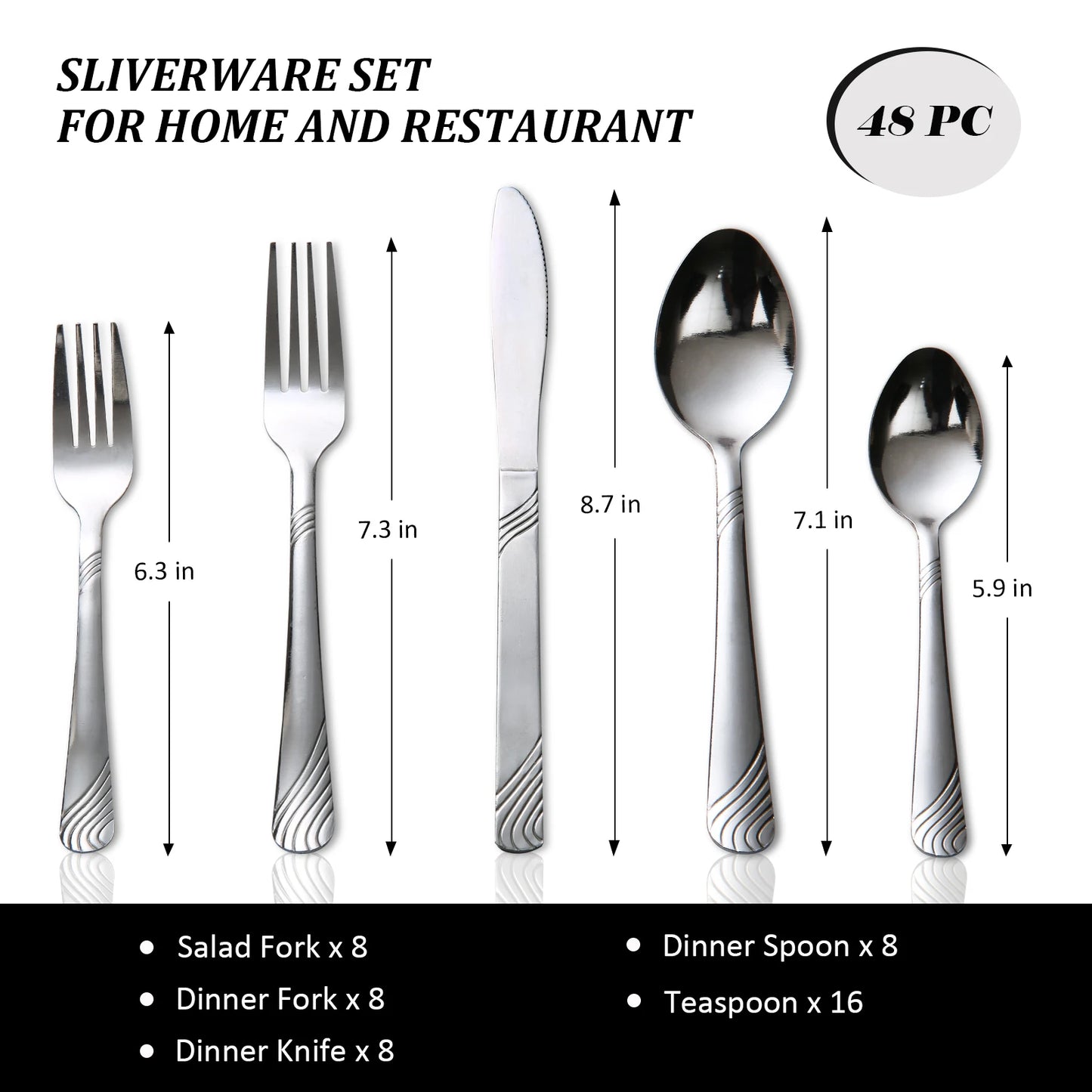 HANSMART 48 Piece Flatware Set For 8 Stainless Steel Mirror Polished 8 Place Settings With Knives Forks Spoons