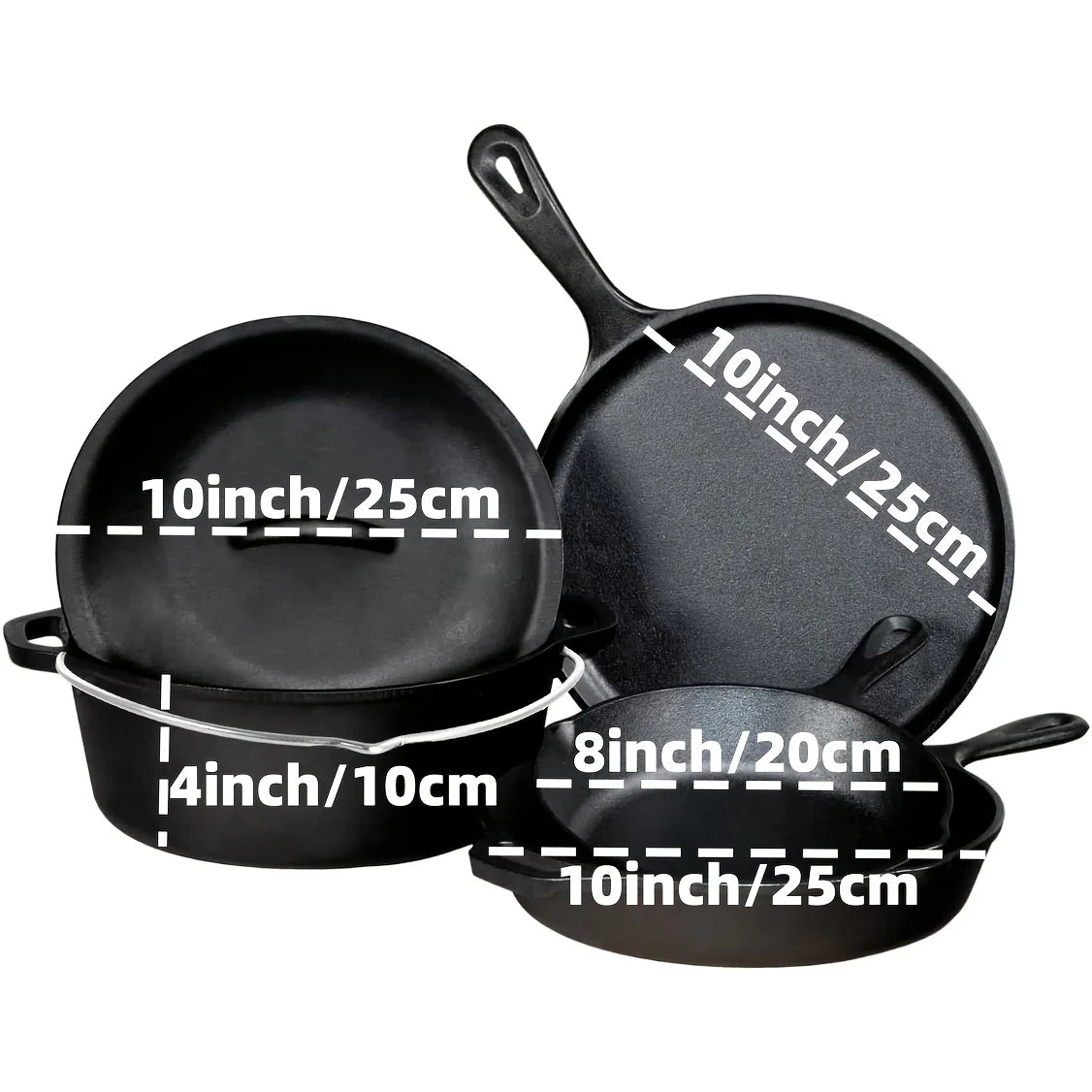 AEDG Three Piece Cast Iron Skillet Set Preseasoned Nonstick 6 Inch 8 Inch 10 Inch Pans