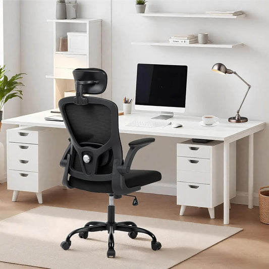 HobbyLane Ergonomic Office Chair With High Back Mesh And Adjustable Headrest For All Day Comfort And Lumbar Support