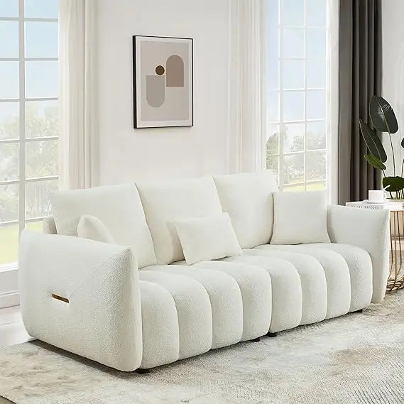 XMSJ 82 Inch Modern Boucle Three Seater Sofa Couch In Beige For Living Room Luxurious Centerpiece