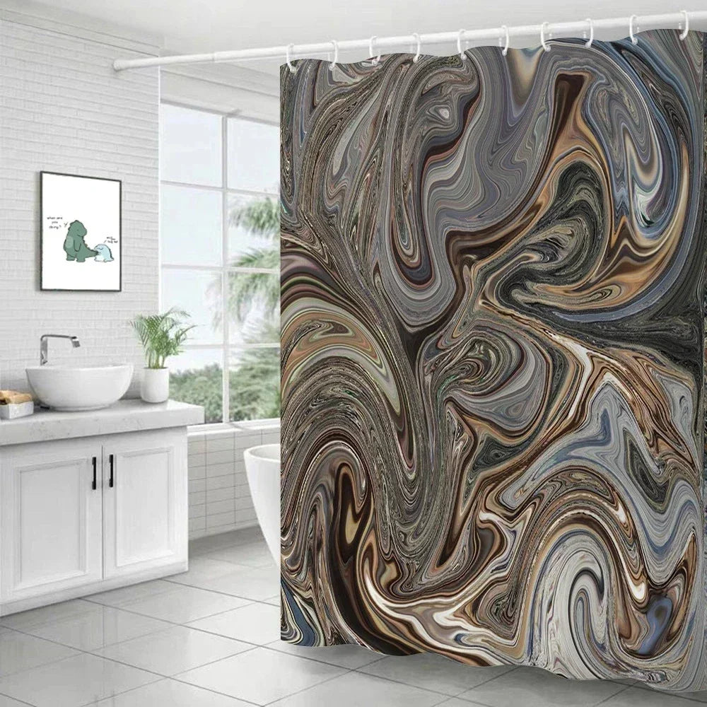 Feature Marble Ripple Waterproof Shower Curtain Modern Luxury Bath Decor Machine Washable Polyester