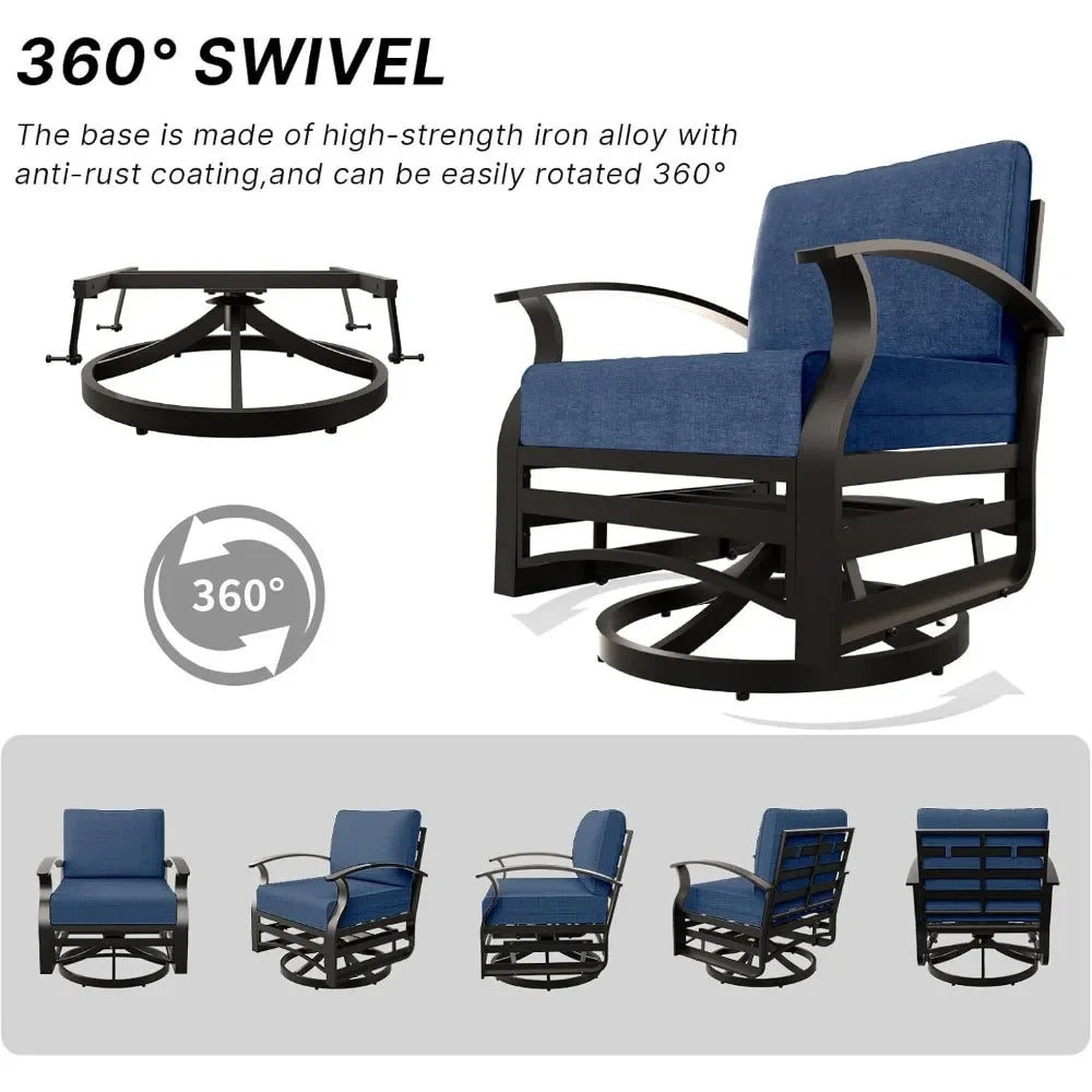 Outdoor Aluminum Patio Set With Swivel Cushioned Chairs And Glass Top Table Three Piece