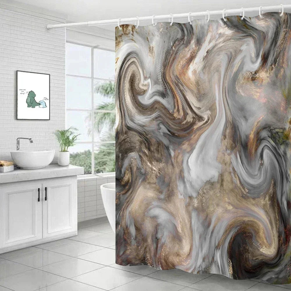 Feature Marble Ripple Waterproof Shower Curtain Modern Luxury Bath Decor Machine Washable Polyester