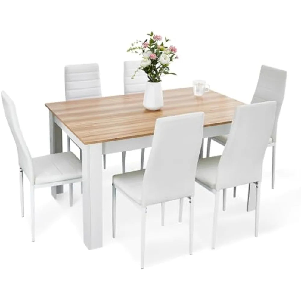 Mondeer Modern Dining Table Set With Faux Leather Chairs