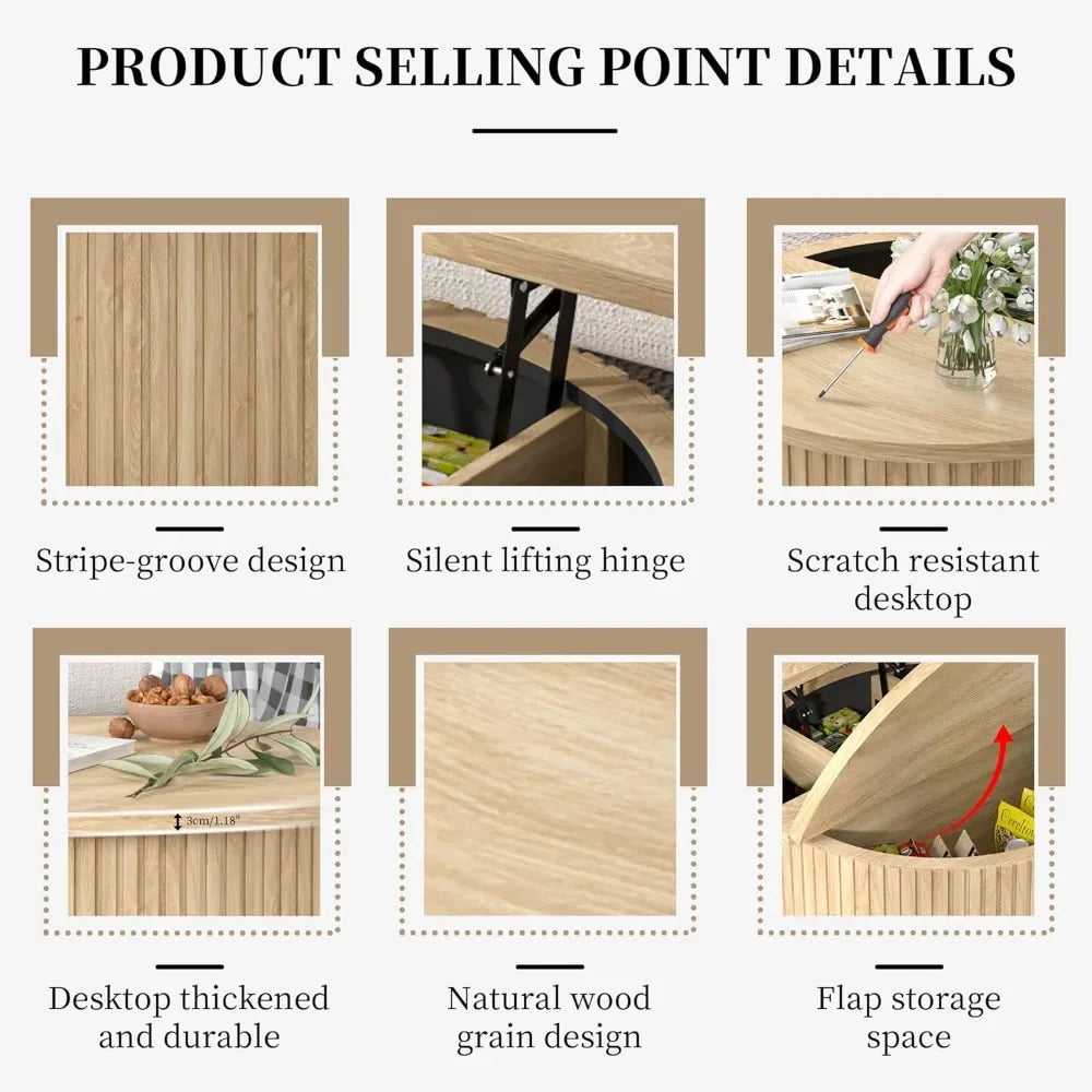 ZUIYU Round Lift Top Coffee Table With Hidden Storage