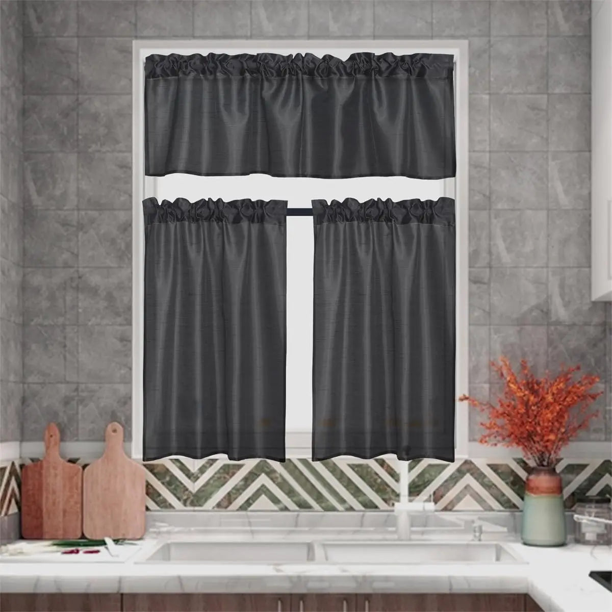 Jiangsu Faux Silk Sheer Curtains Three Panel Valance Rod Pocket Light Diffusing Window Treatment For Living Room