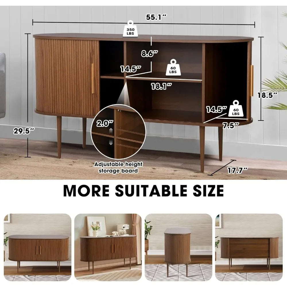 ZUIYU Modern Sideboard Buffet With Tambour Doors Shelves