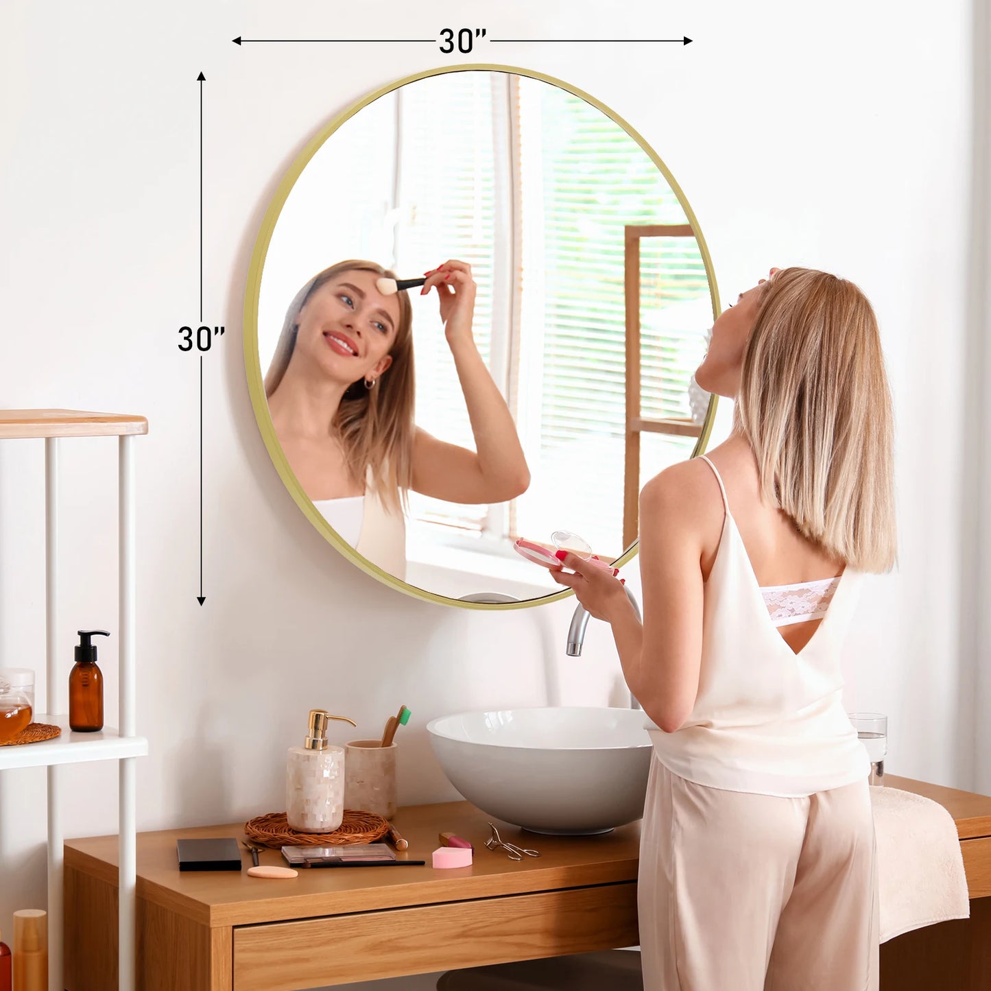 JHK Gold Round Vanity Mirror Matte Metal Framed Wall