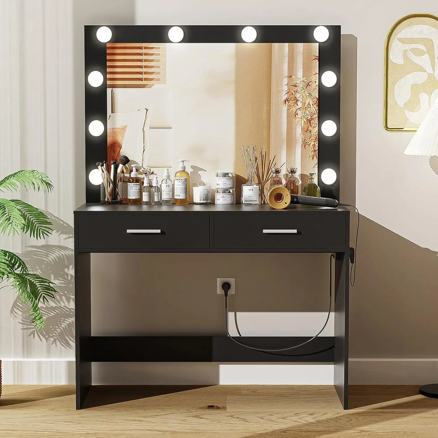 XMSJH Vanity Desk With Large Lighted Mirror And 10 Lights