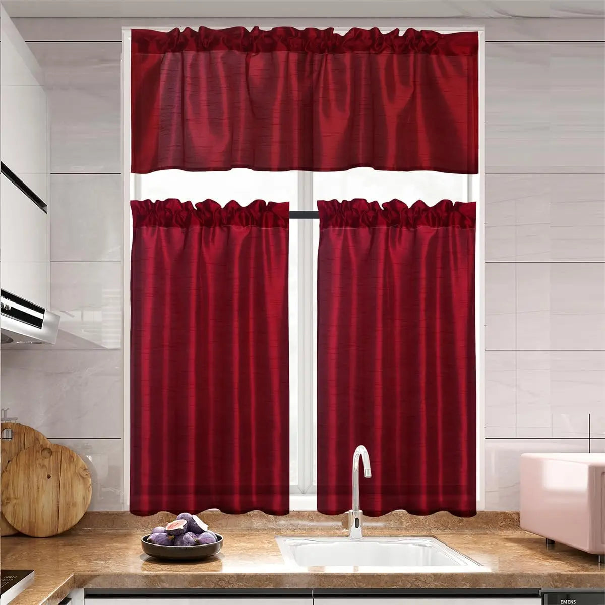 Jiangsu Faux Silk Sheer Curtains Three Panel Valance Rod Pocket Light Diffusing Window Treatment For Living Room