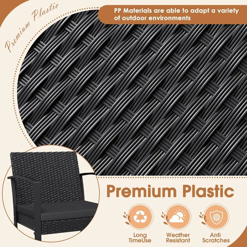 Resin Patio Furniture Set With Cushions And Glass Table Outdoor Durable Steel Frame Supports Up To 300 Lbs Per Chair