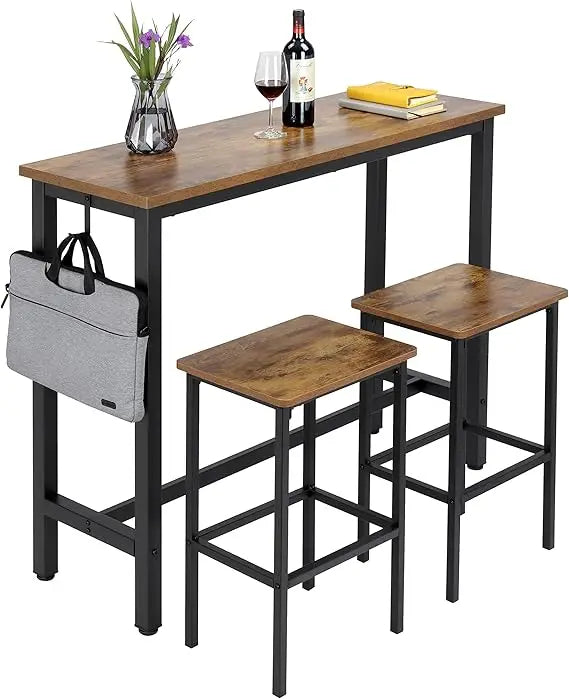 Industrial Grade Space Saving 47 Inch Rectangular Counter Height Bar Table Set With Two Stools Ultralight Durable Premium