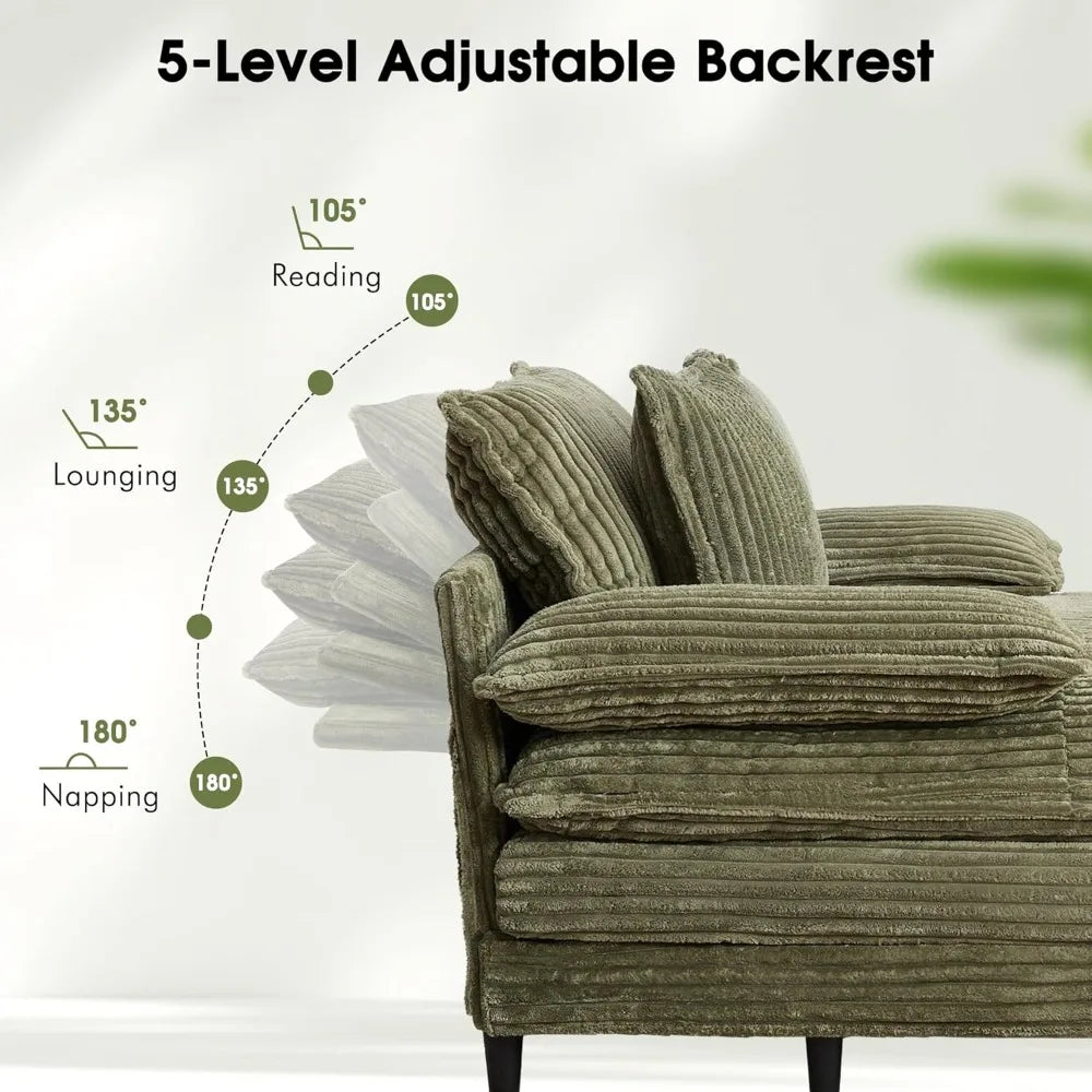 Corduroy Sleeper Sofa Chaise Lounge Chair With 5-Position Backrest