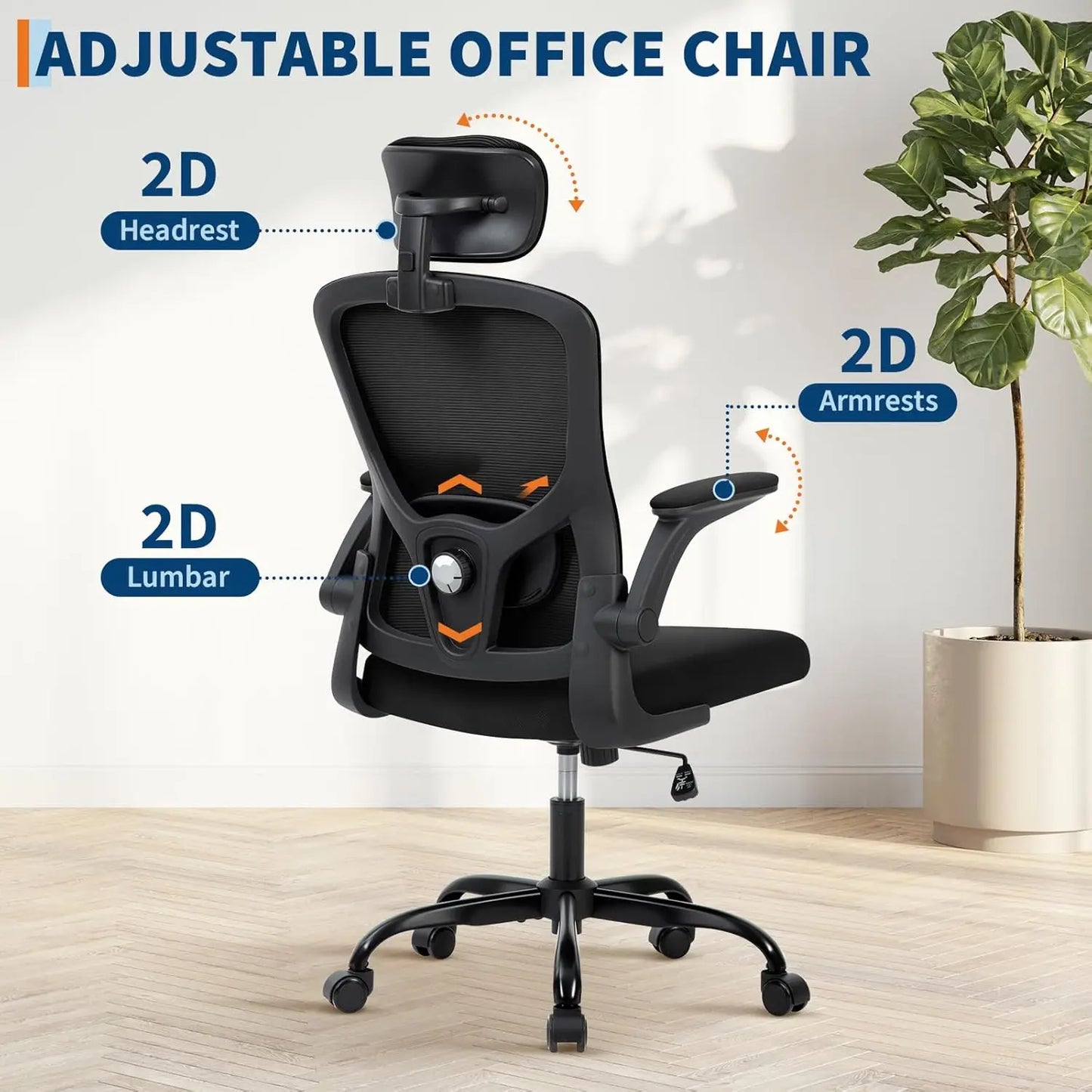 HobbyLane Ergonomic Office Chair With High Back Mesh And Adjustable Headrest For All Day Comfort And Lumbar Support