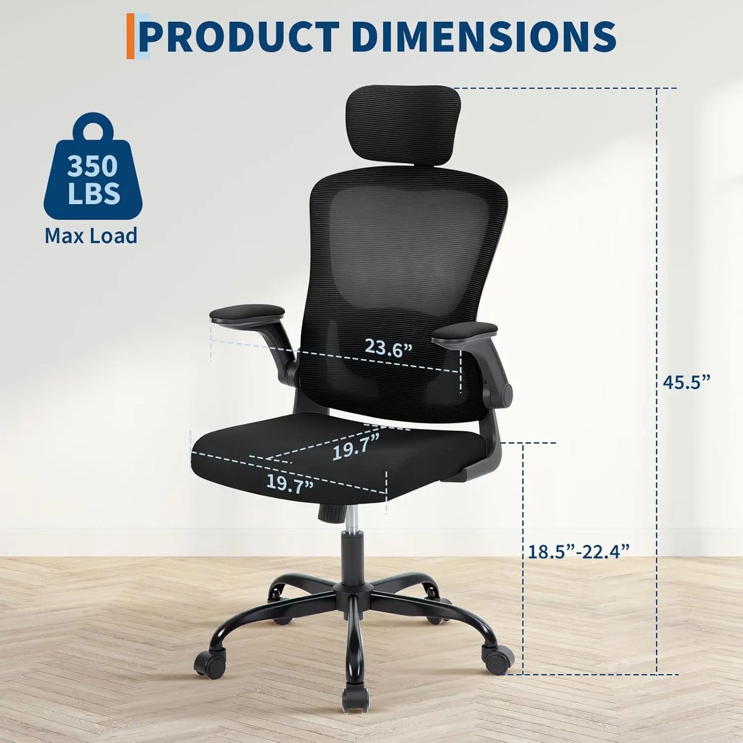 HobbyLane Ergonomic Office Chair With High Back Mesh And Adjustable Headrest For All Day Comfort And Lumbar Support