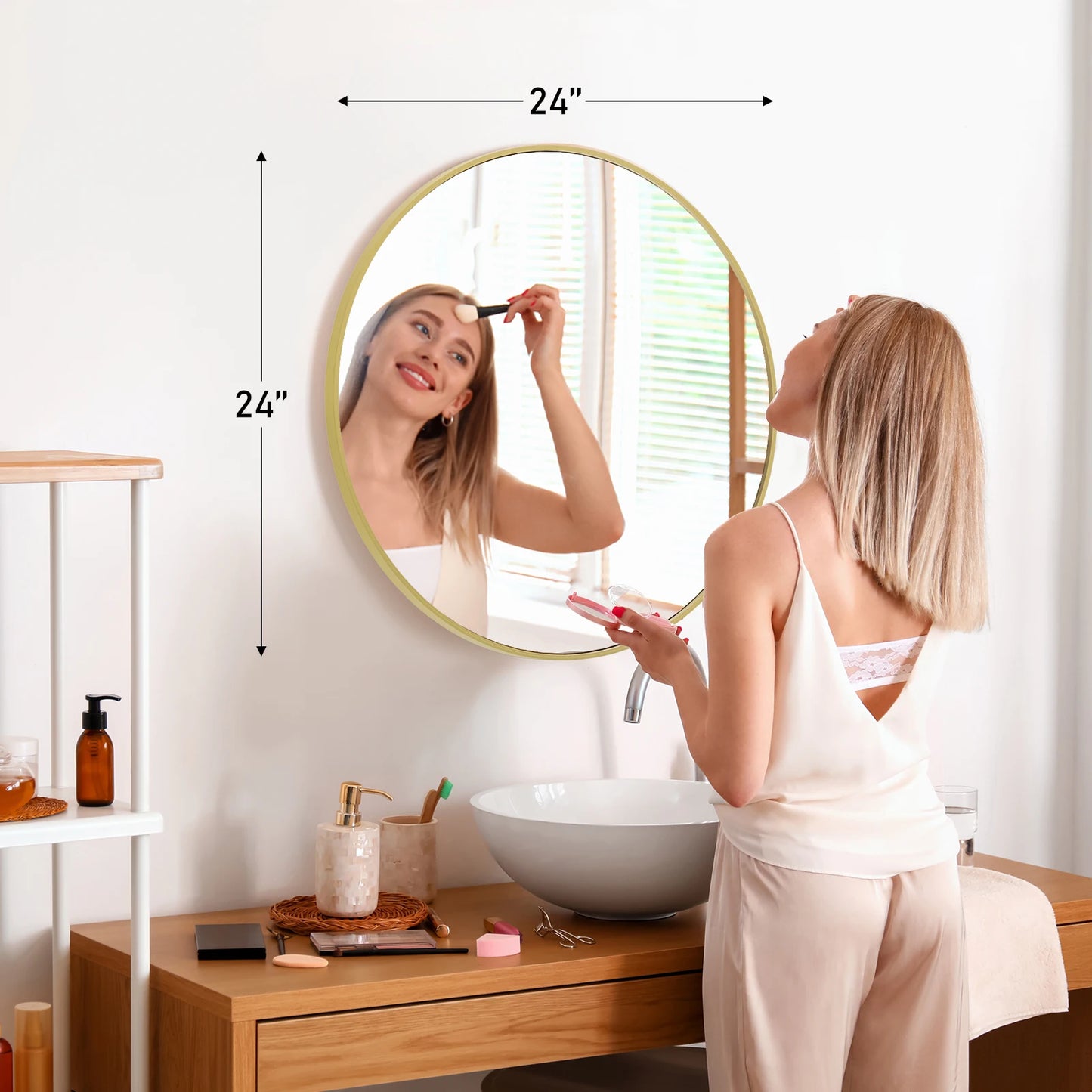 JHK Gold Round Vanity Mirror Matte Metal Framed Wall