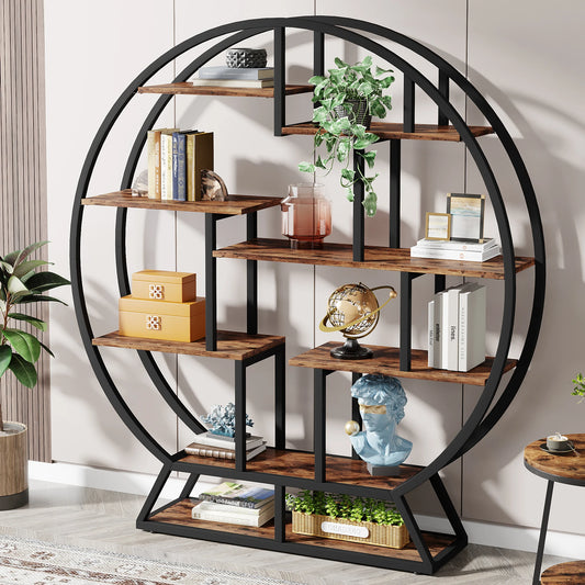Tribesigns Five Tier Round Etagere Bookshelf With Industrial Wood