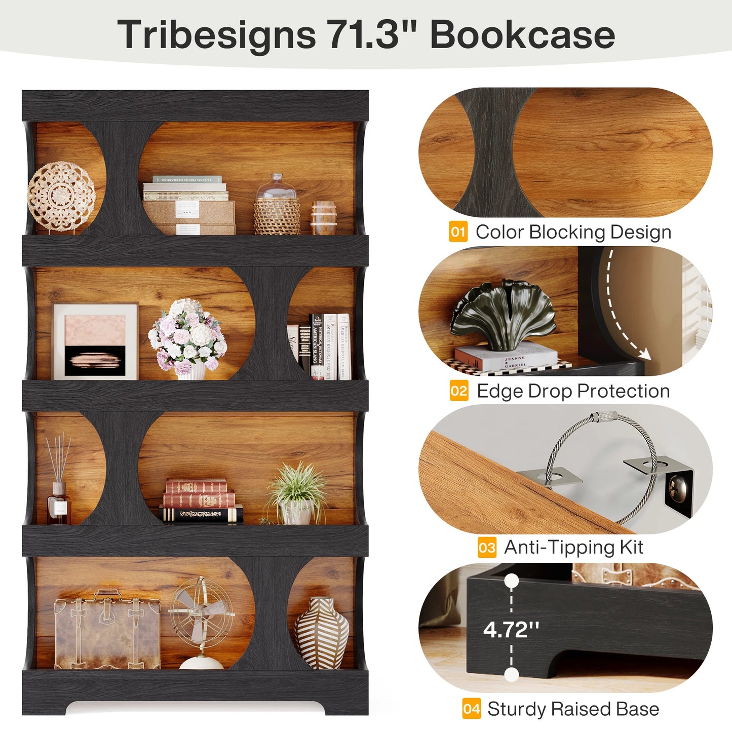 Tribesigns S Shaped Bookcase Modern Freestanding Display Shelves Two Tone Finish Stylish Wall Friendly Storage