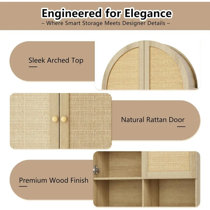 Over The Toilet Storage Cabinet With Rattan Doors Arch Design For Bathroom Organization