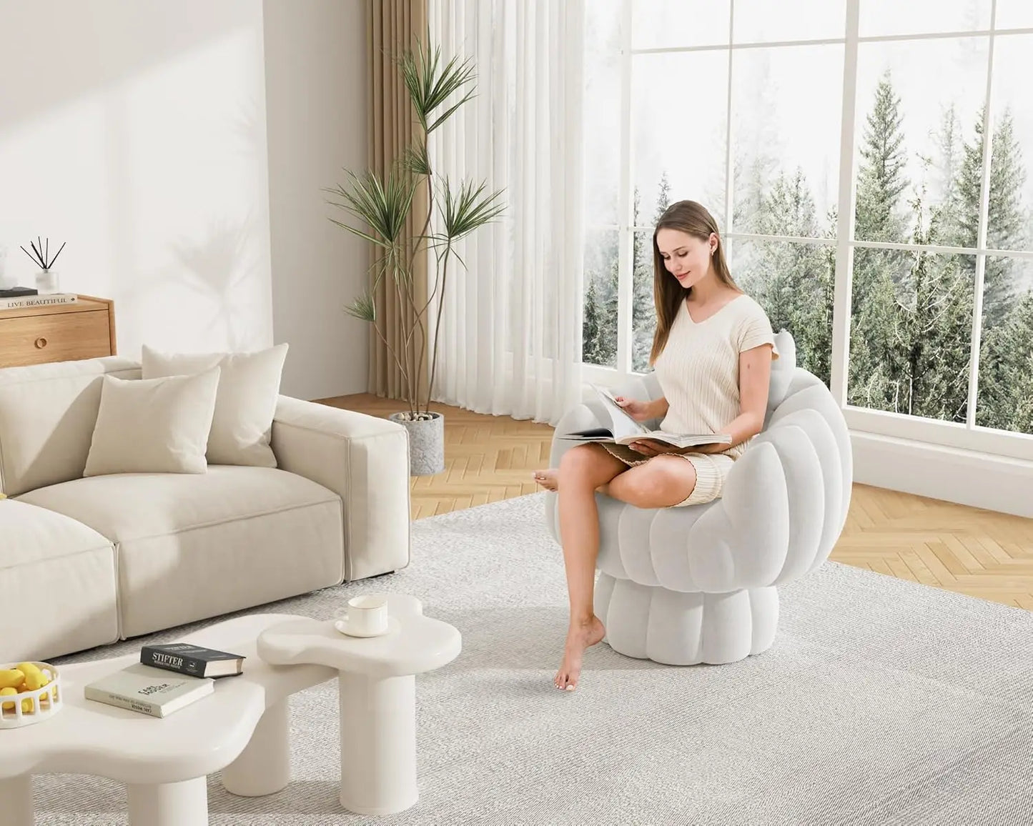 XMSJH Mid Century Barrel Swivel Sofa Chair 360 Degree