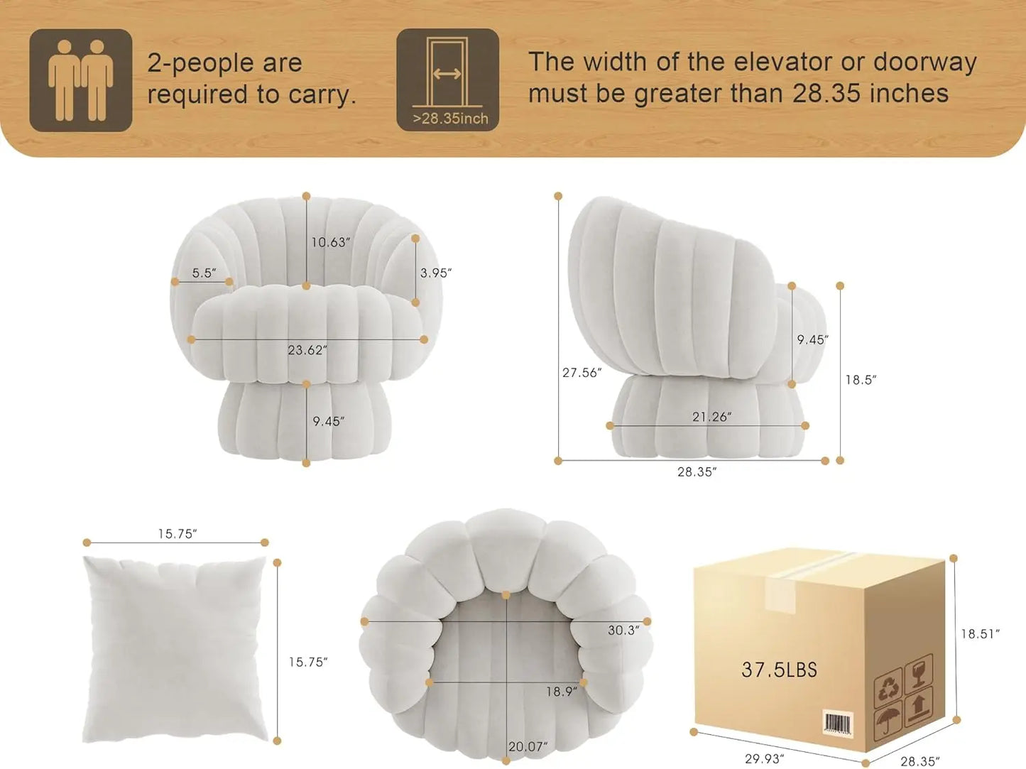 XMSJH Mid Century Barrel Swivel Sofa Chair 360 Degree