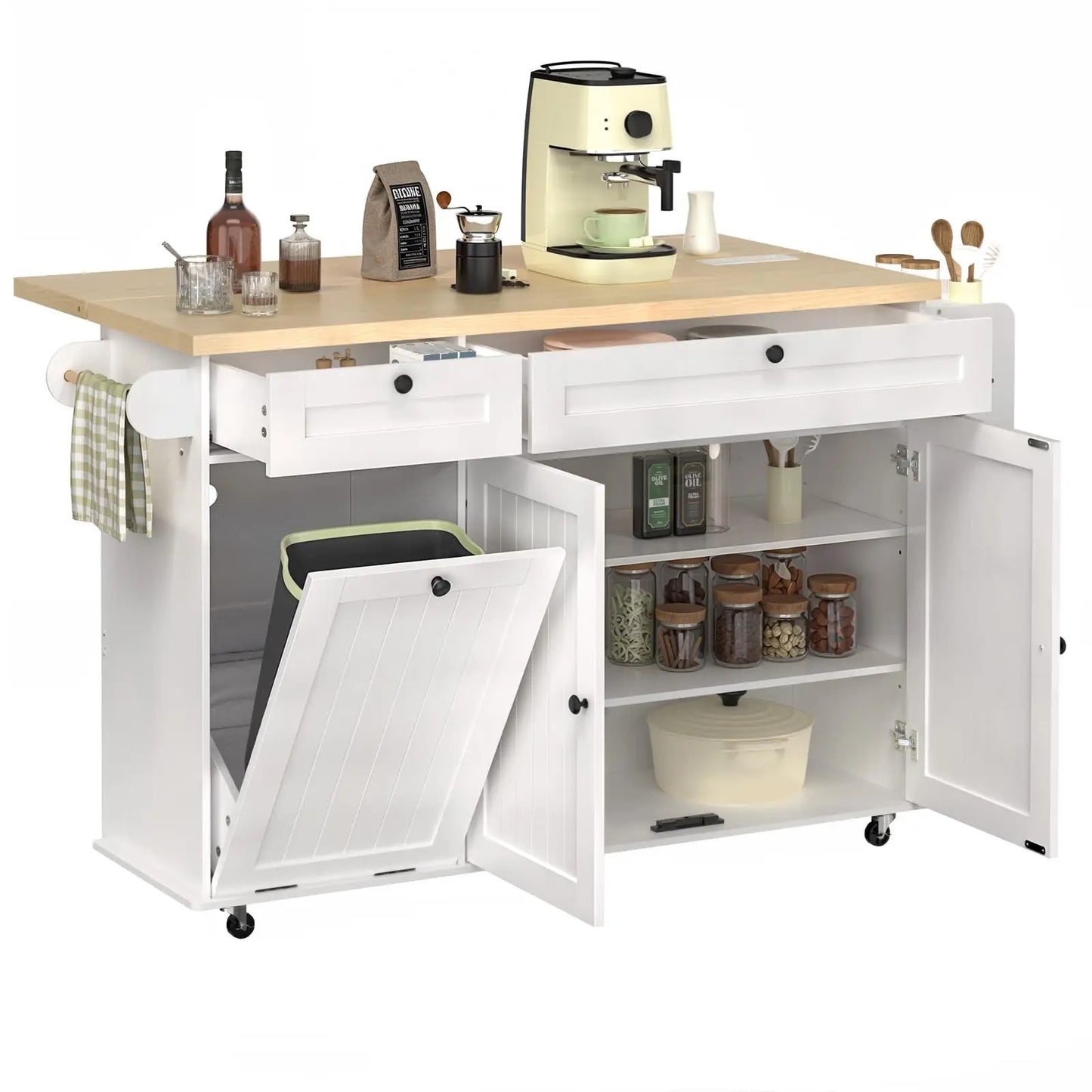 ONBRILL Mobile Kitchen Island with Drop Leaf Power Outlet