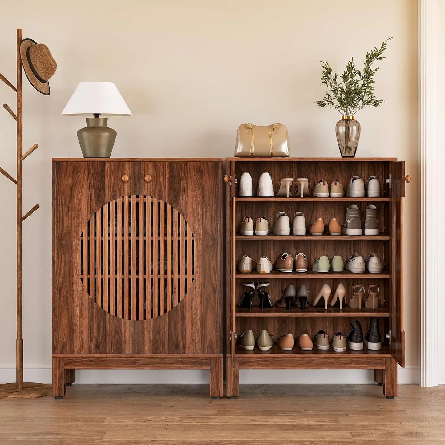 Little Tree 5-Tier Shoe Cabinet Farmhouse Style Organizer