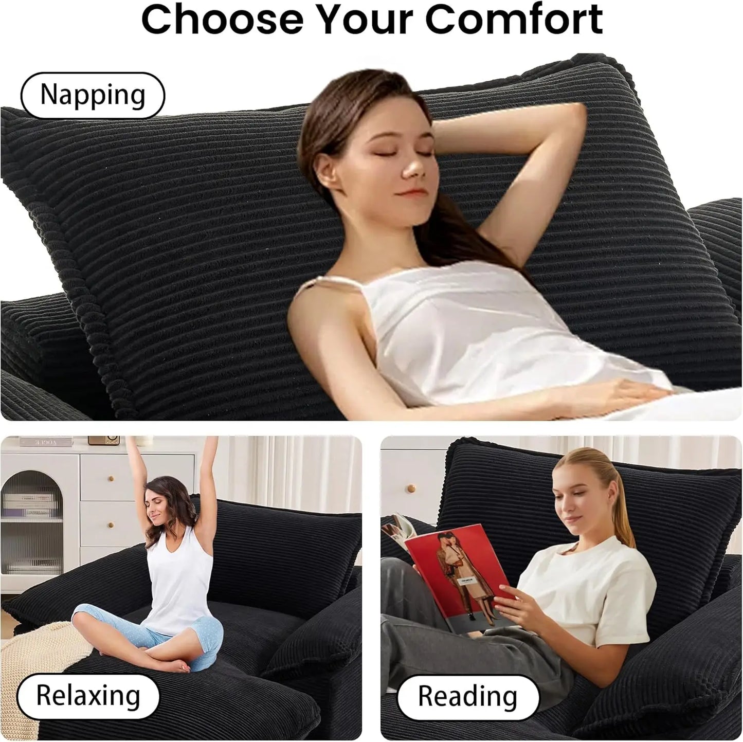 Corduroy Chaise Lounge Chair Sleeper Sofa Bed With Oversized 66.92 Inch Chaise For Modern Living Room Comfort